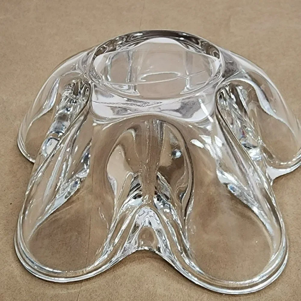 2 VTG Clear Tiffin Neodymium Flower 5 Lobe Heavy‎ Art Glass Bowl Candle Holder
